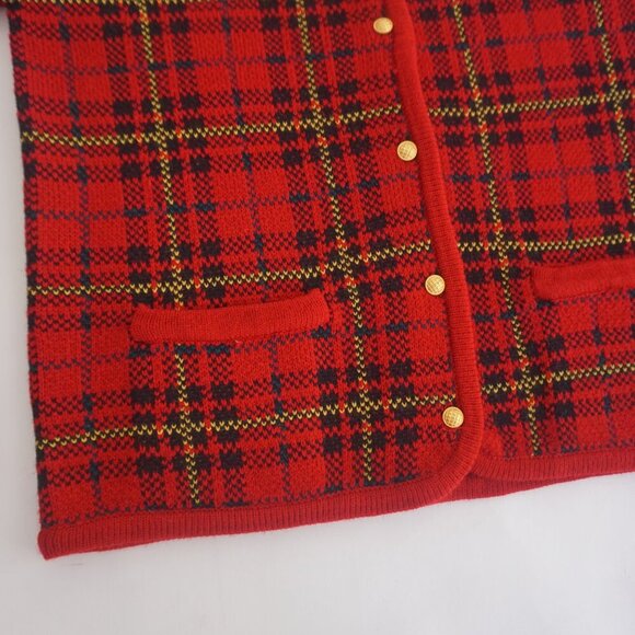 Vintage Classic Elements Red Black Tartan Button Up Cardigan Sweater PS - Picture 7 of 10